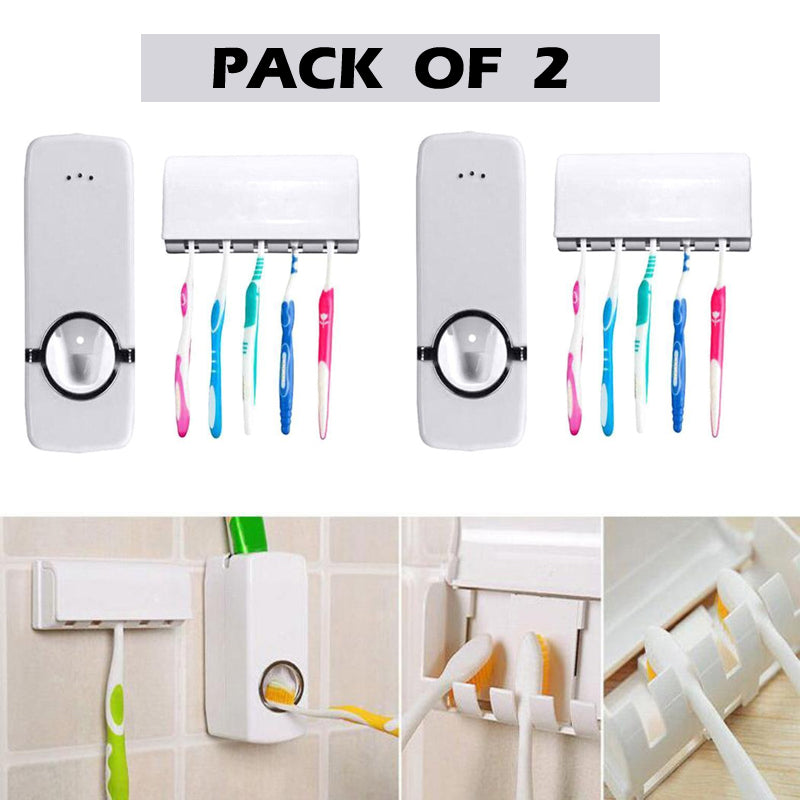 Pack of 2 Fashion Automatic Toothpaste Dispenser Holder Bathroom Wall Mount Rack Bath