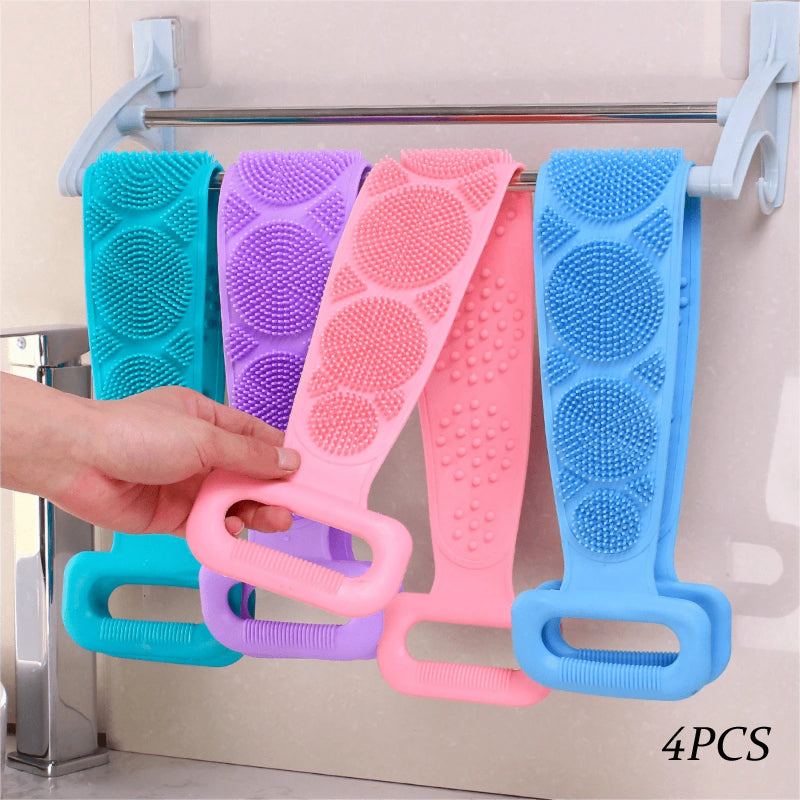 Pack Of 4 Silicone Back Scrubber Soft Loofah Bath Towel And Massage Belt