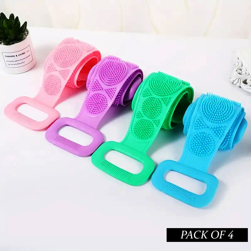 Pack Of 4 Silicone Back Scrubber Soft Loofah Bath Towel And Massage Belt