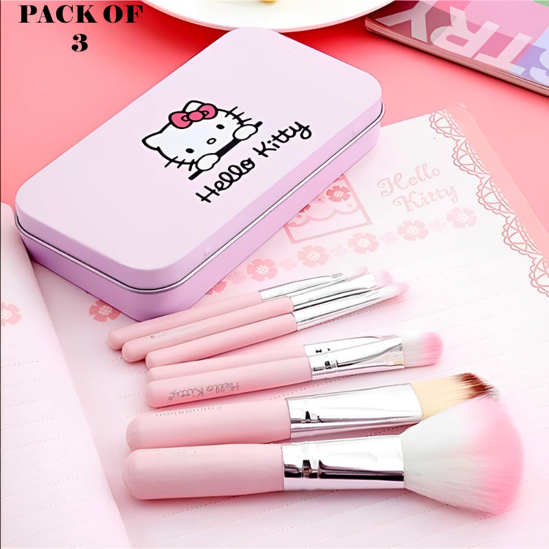 Pack Of 3 Cute Mini Hello Kitty 7PCS Makeup Brush Kit