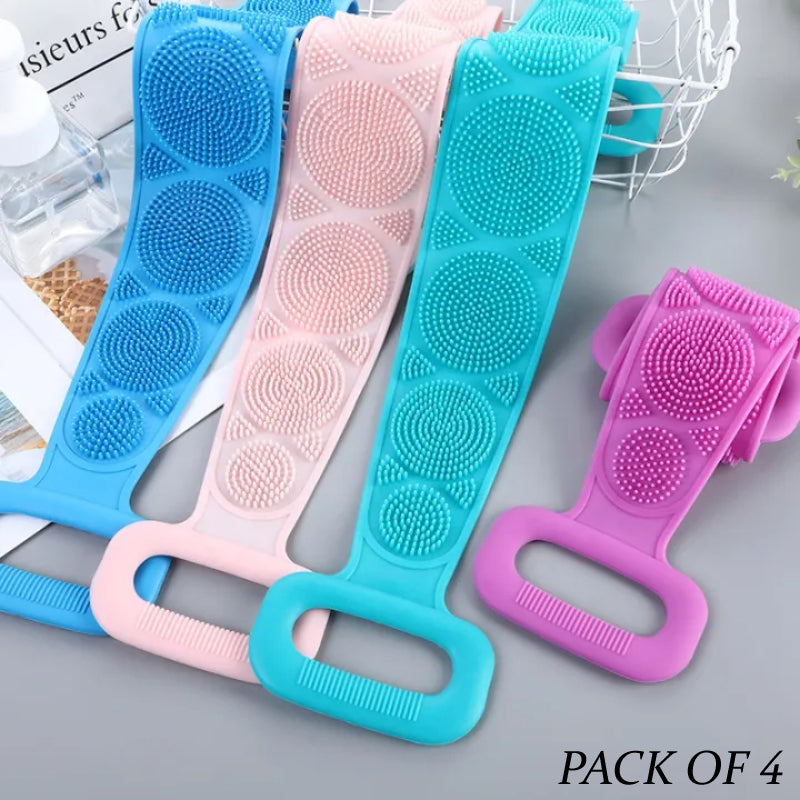 Pack Of 4 Silicone Back Scrubber Soft Loofah Bath Towel And Massage Belt